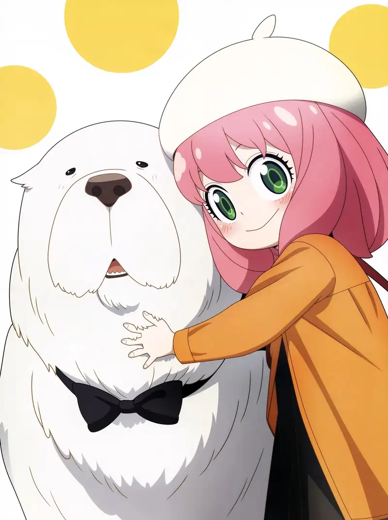 Hình ảnh chibi Anya Forger chơi đùa Bond Forger chibi