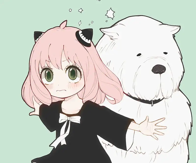 Ảnh chibi gia đình Forger ấm áp với chó Bond chibi
