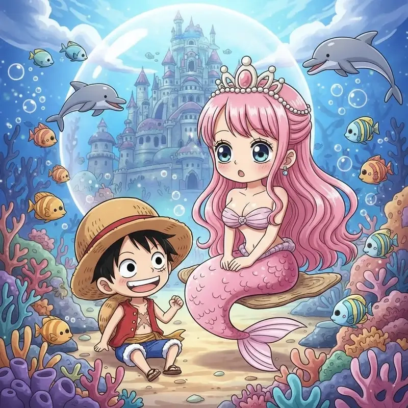 Thưởng thức Luffy x Shirahoshi chibi dễ thương
