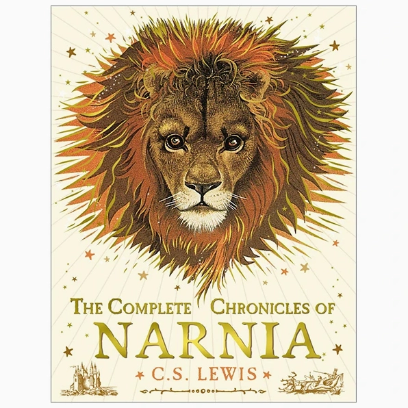 Bìa sách The Chronicles of Narnia tuyệt đẹp với hình ảnh sư tử Aslan uy nghi