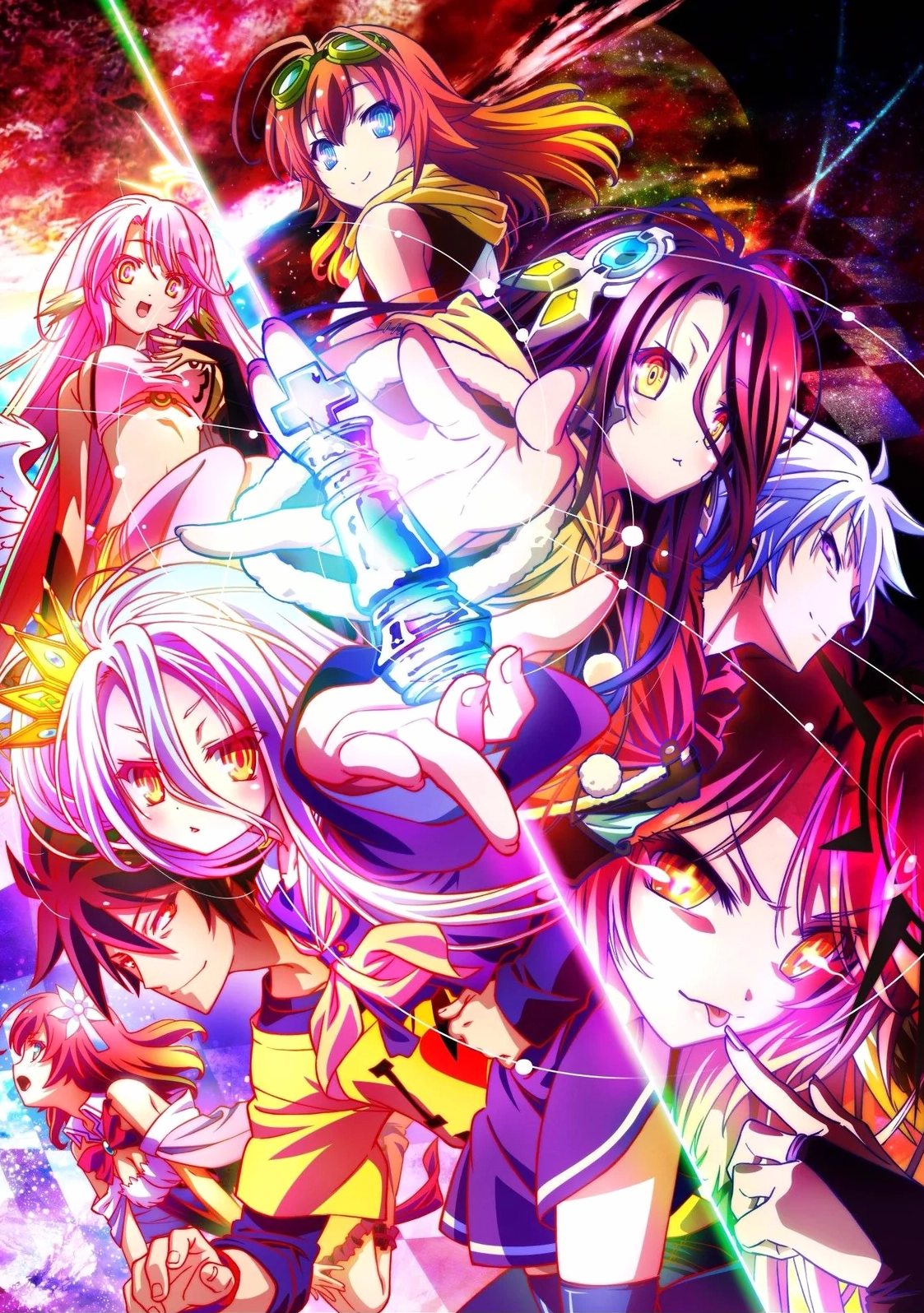 Bìa truyện No Game No Life với hình ảnh màu sắc rực rỡ đặc trưng