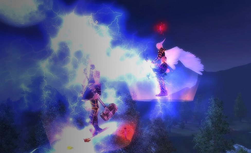 Bối cảnh các nhân vật bay lượn trên bầu trời rộng lớn hùng vĩ