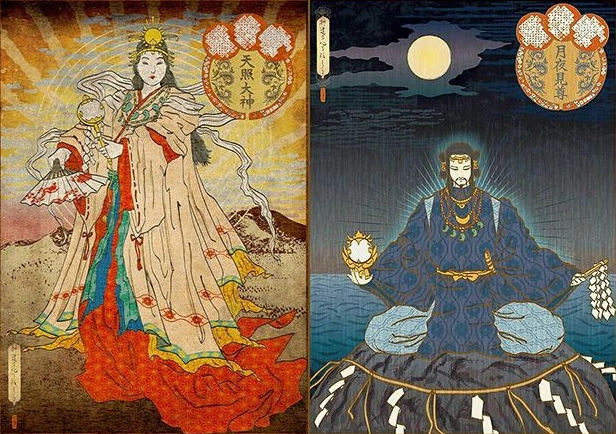 Bức họa cổ miêu tả hai vị thần cai quản ngày và đêm đứng cạnh nhau