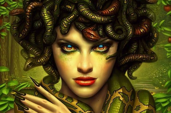 Chân dung nữ thần Medusa với mái tóc rắn đáng sợ