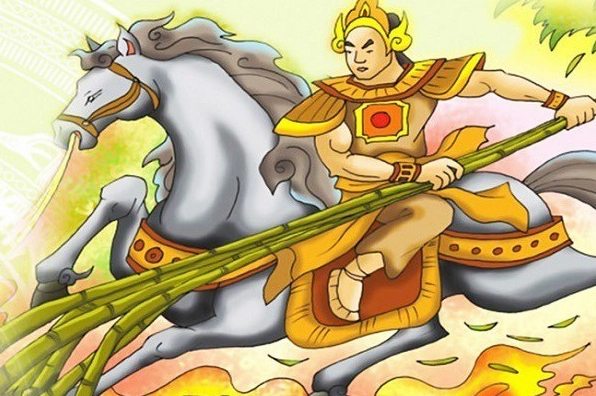 Hình ảnh cậu bé Gióng vươn vai trở thành tráng sĩ uy dũng