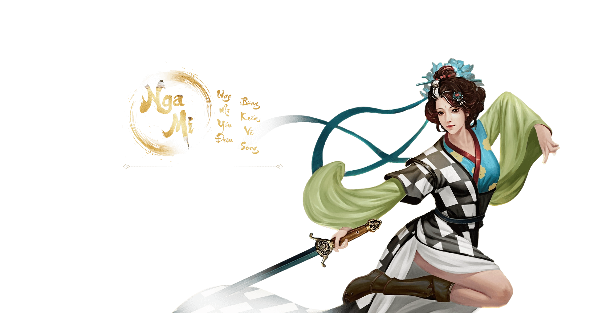 Một nhân vật nữ thuộc môn phái khác đang giao đấu