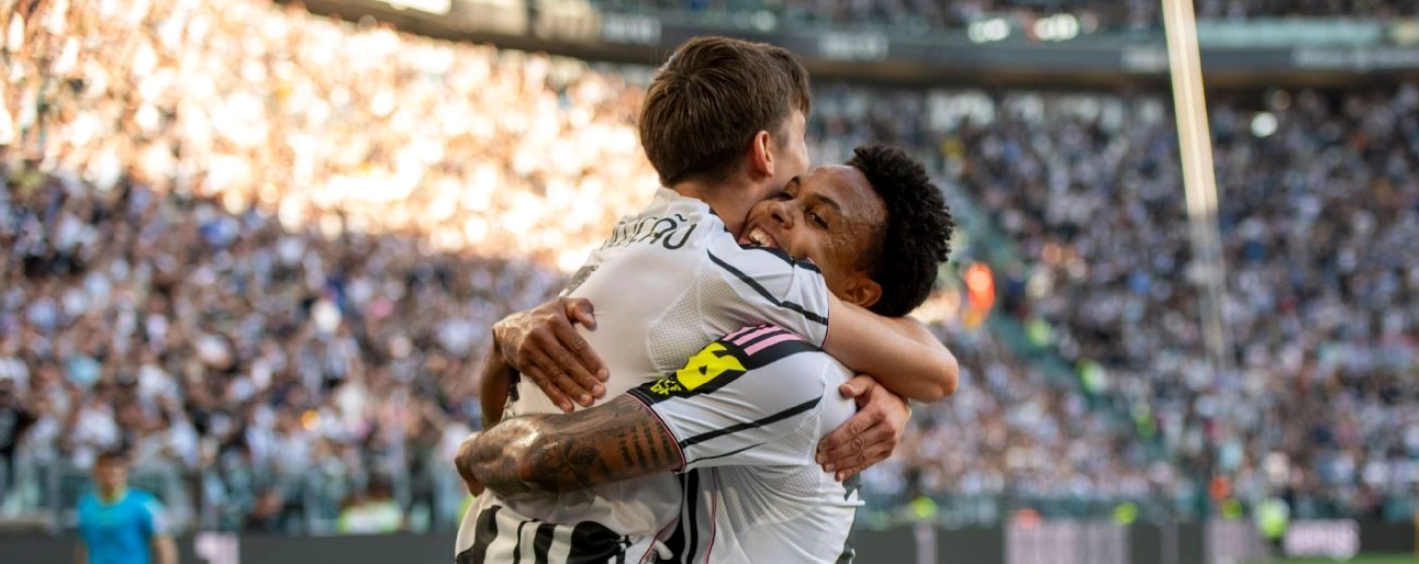 Weston McKennie celebrates after scoring a goal for Juventus against Genoa in Serie A